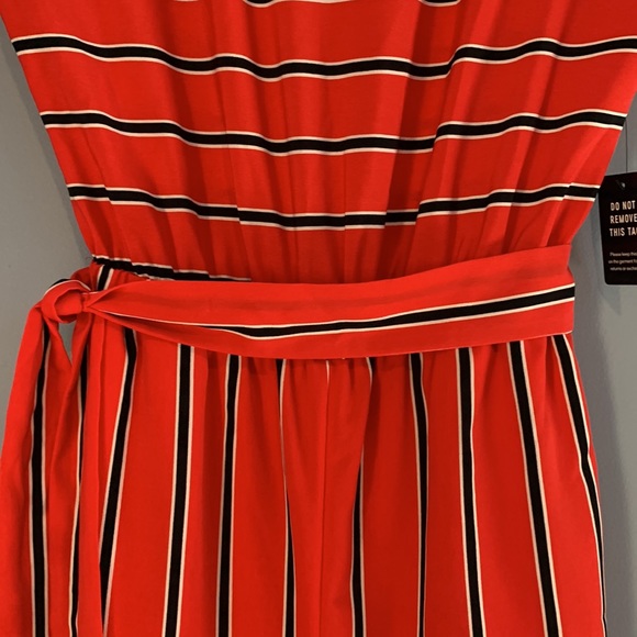 Express Jumpsuit Size XS Elastic Waist Tie Belt Red Striped Side Pockets NWT - Picture 2 of 14
